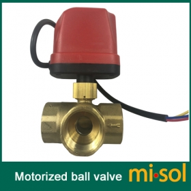 MISOL motorized valve brass, G1" DN25, 3 way, 220V, CR02, electrical valve, motorized ball valve